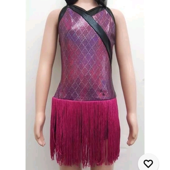 Curtain Call Purple and Black Fringe Dress Costume With Hair Accessory NWT Sz 14 - Picture 12 of 13